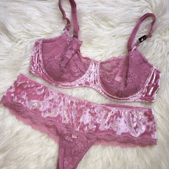 Victoria's Secret Other - Victoria’s Secret pink velvet and lace set NWOT